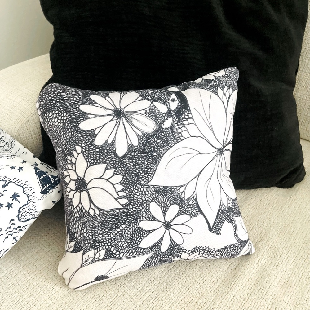 Hand. Drawn black white pillow